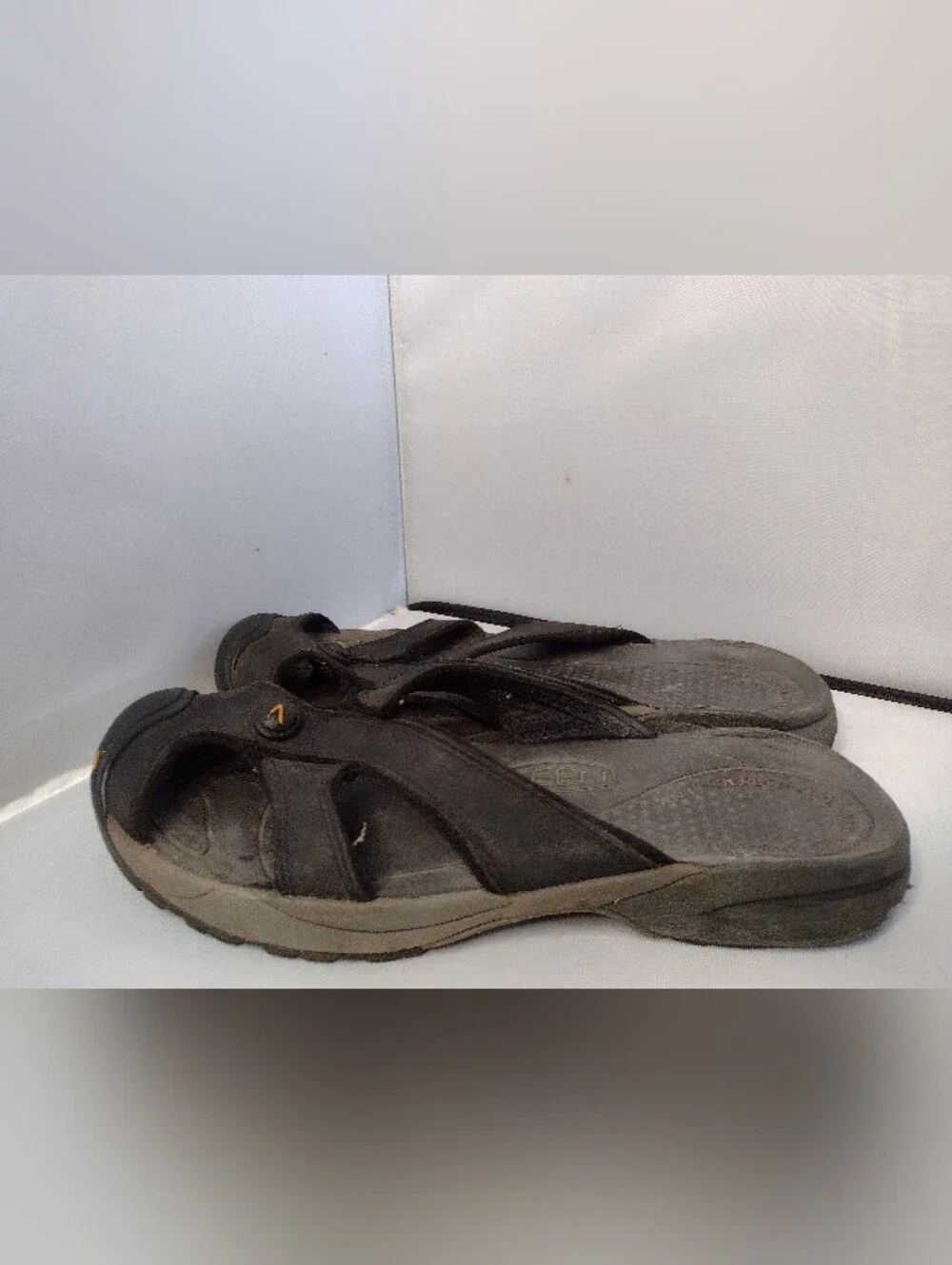 KEEN Waimea Sport Flip Flops Men’s 9.5 Black Leather Comfort Sandals BB